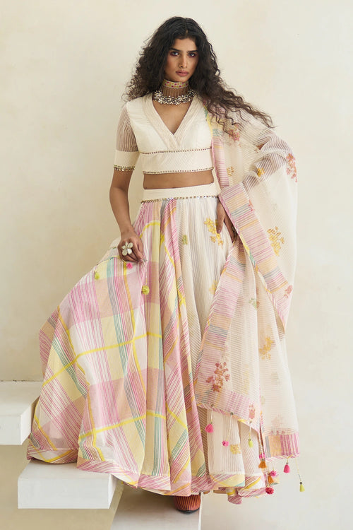 Oyster White Zuri Blouse With Nile Skirt And Echo Dupatta
