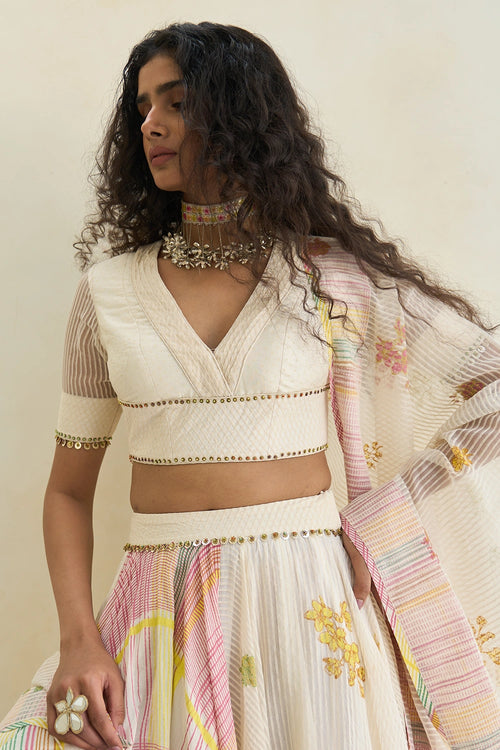 Oyster White Zuri Blouse With Nile Skirt And Echo Dupatta