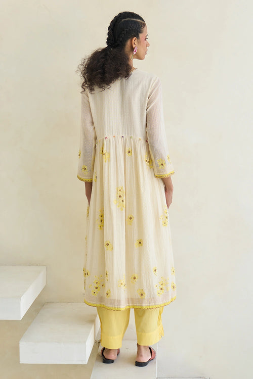 Oyster White Lake Kurta With Zoe Pants And Tru Dupatta