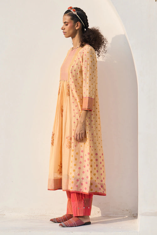 Sunny Peach Mira Kurta With Rio Pants And Rose Dupatta