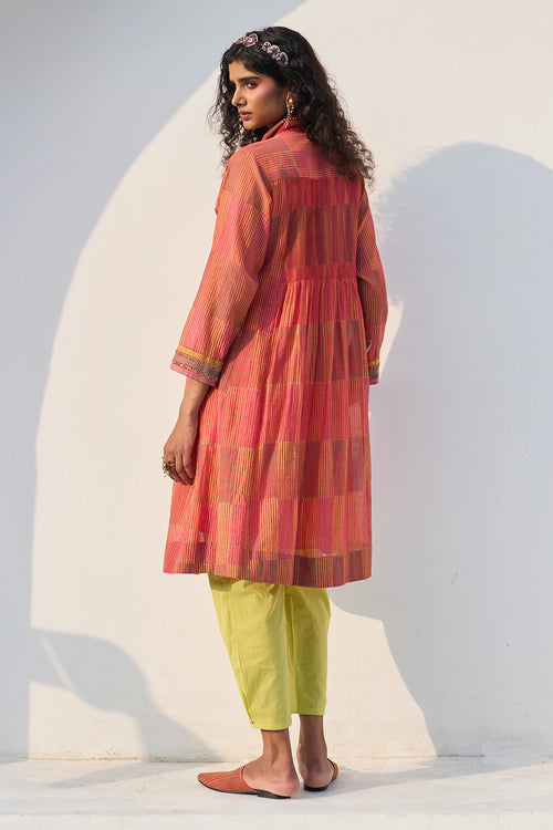 Tropical Coral Sia Kurta With Wee Pants And Kiki Dupatta