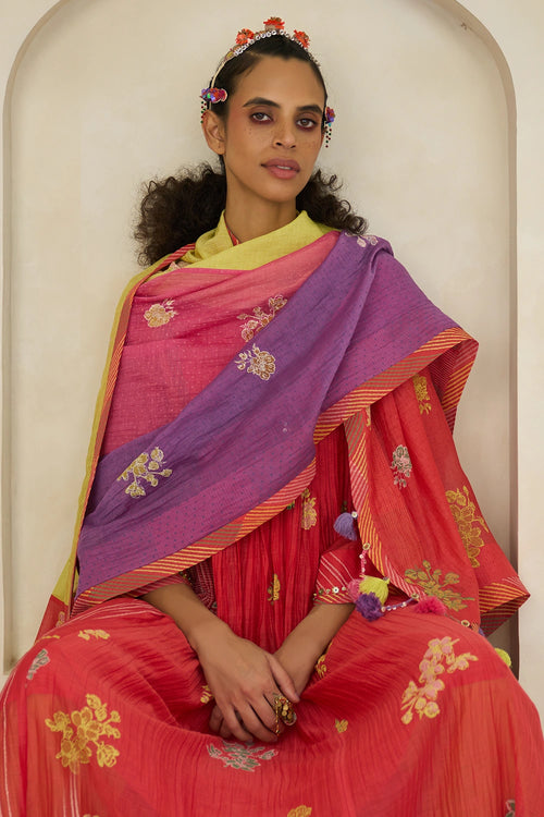 Tropical Coral Kiara Kurta With Wee Pant And Crystal Dupatta