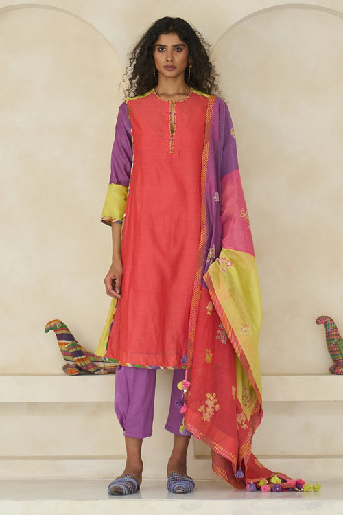 Multicolor Amy Kurta With Linda Pants And Crystal Dupatta