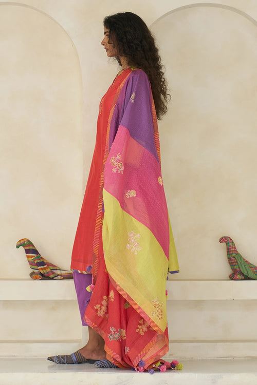 Multicolor Amy Kurta With Linda Pants And Crystal Dupatta