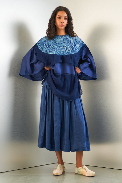 Navy Linen Silk Skirt