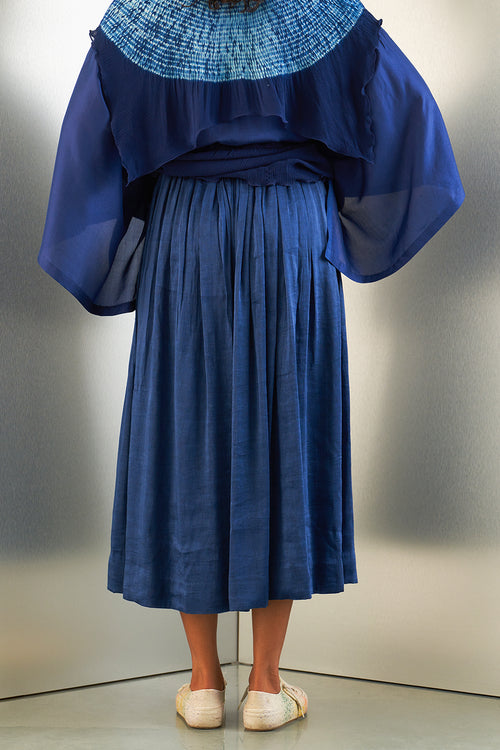 Navy Linen Silk Skirt