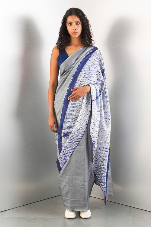 Grey Navy Stream Saree