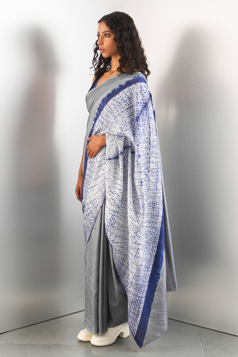 Grey Navy Stream Saree