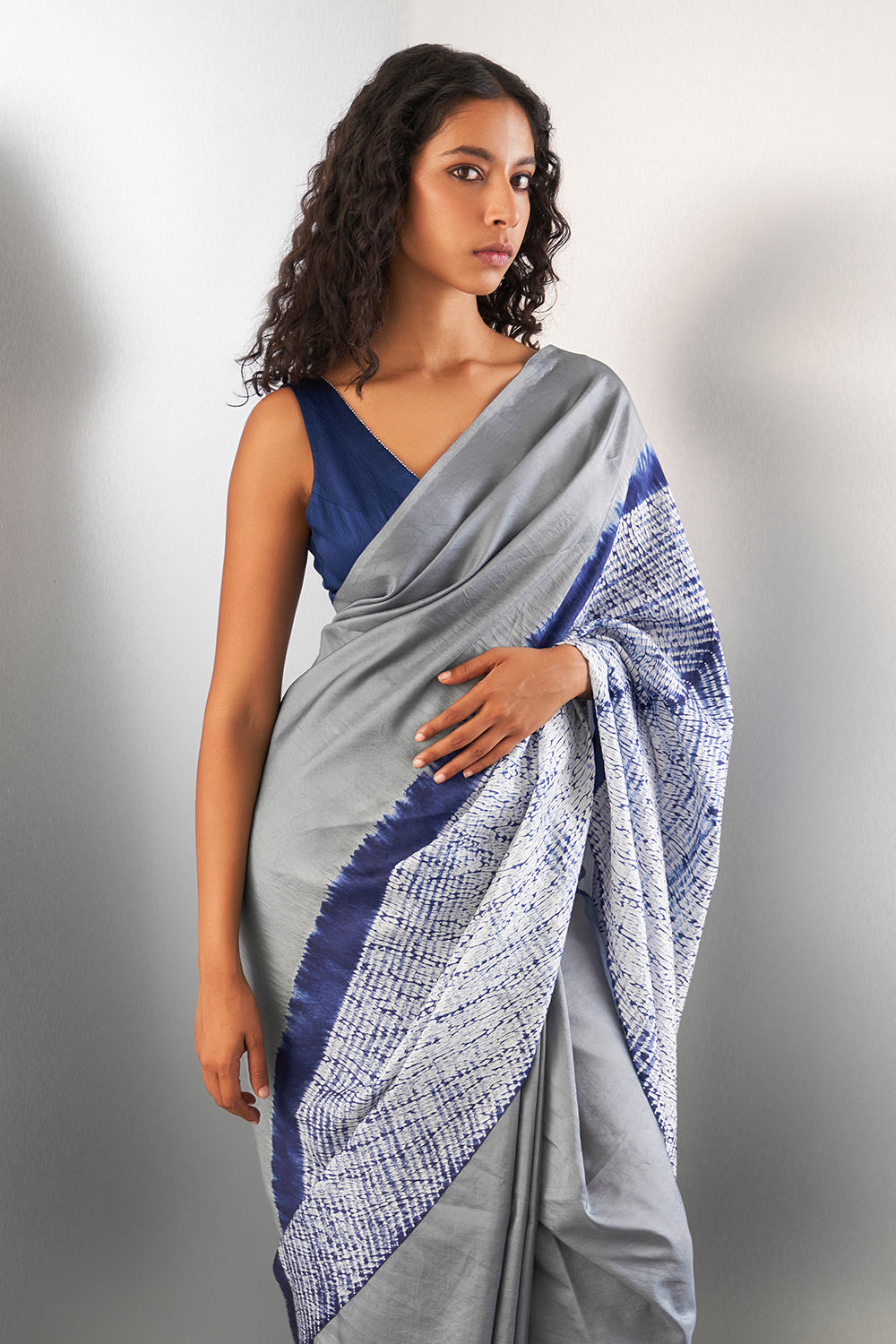 Grey Navy Stream Saree