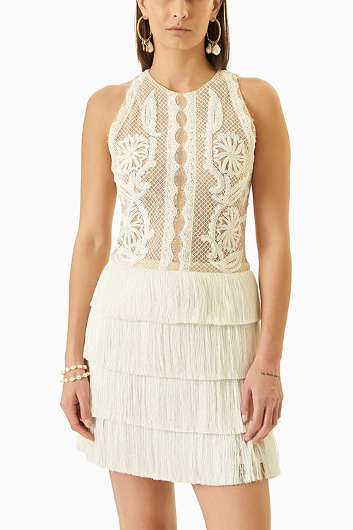 White Fringes Short Dress