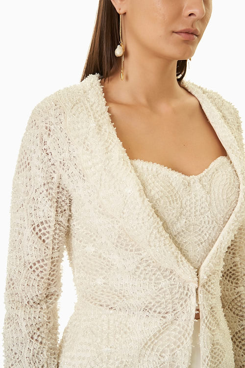 White Crystal Jacket with Corset and Pants