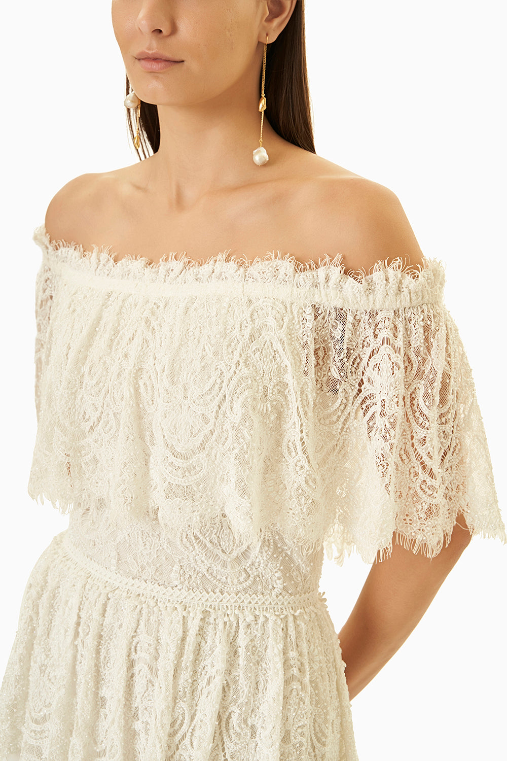 White Lace Full Embroidered Layered Dress