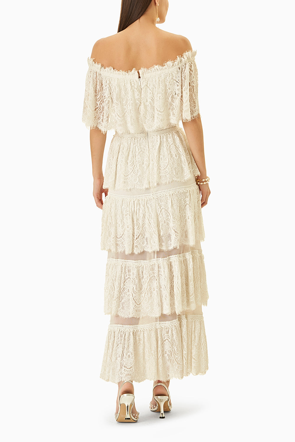 White Lace Full Embroidered Layered Dress
