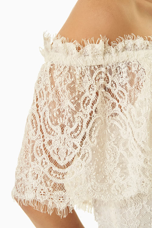 White Lace Full Embroidered Layered Dress