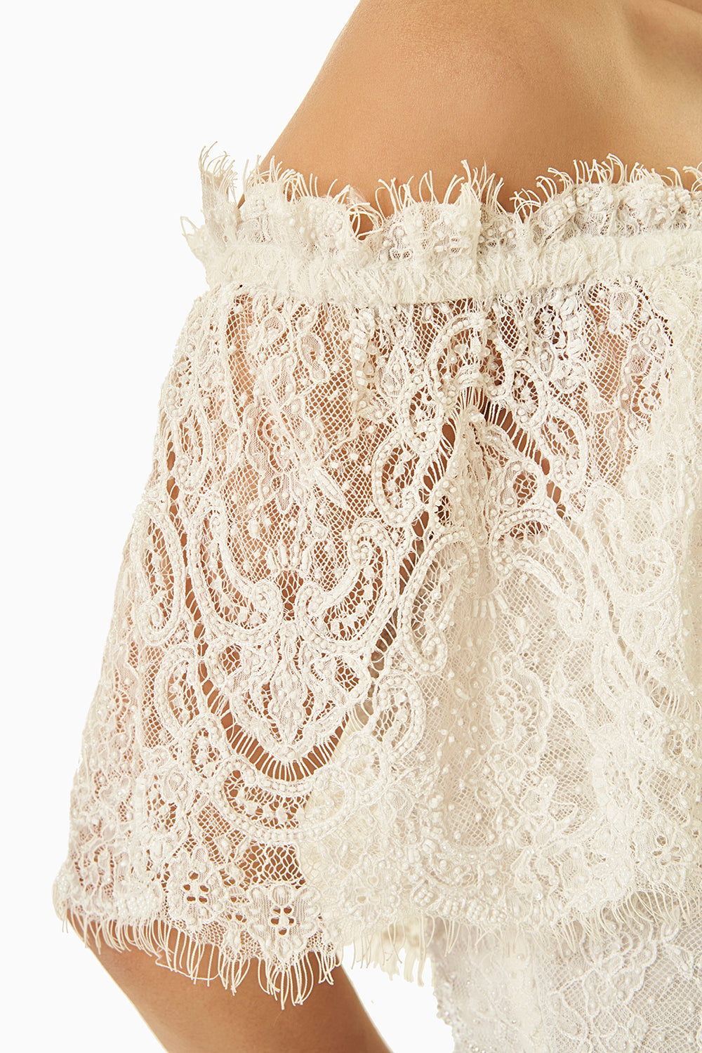 White Lace Full Embroidered Layered Dress
