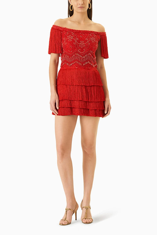 Red Fringes Short Dress