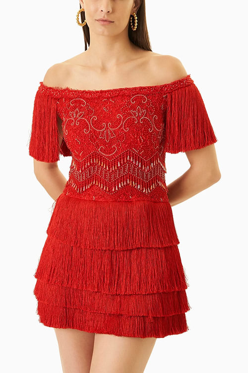 Red Fringes Short Dress