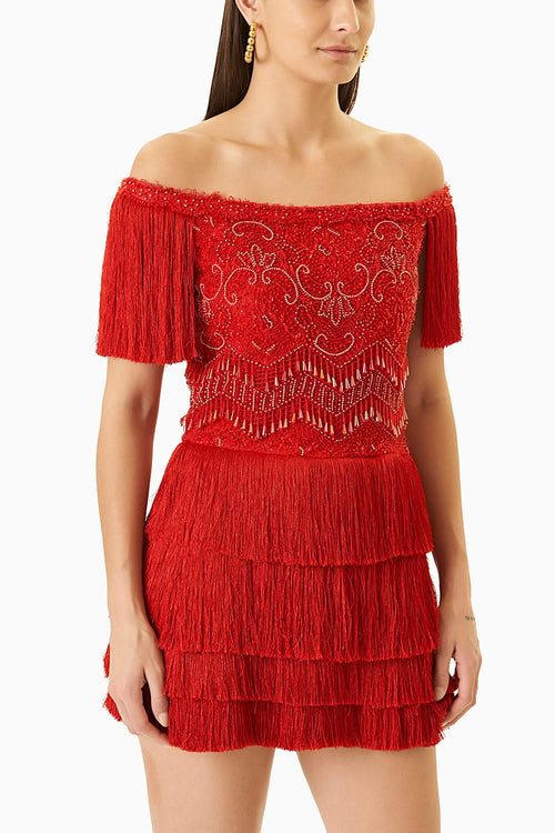 Red Fringes Short Dress