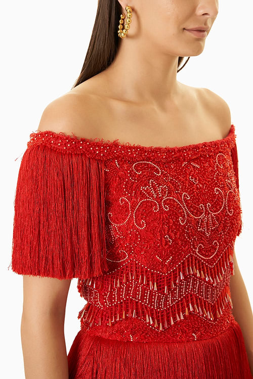 Red Fringes Short Dress