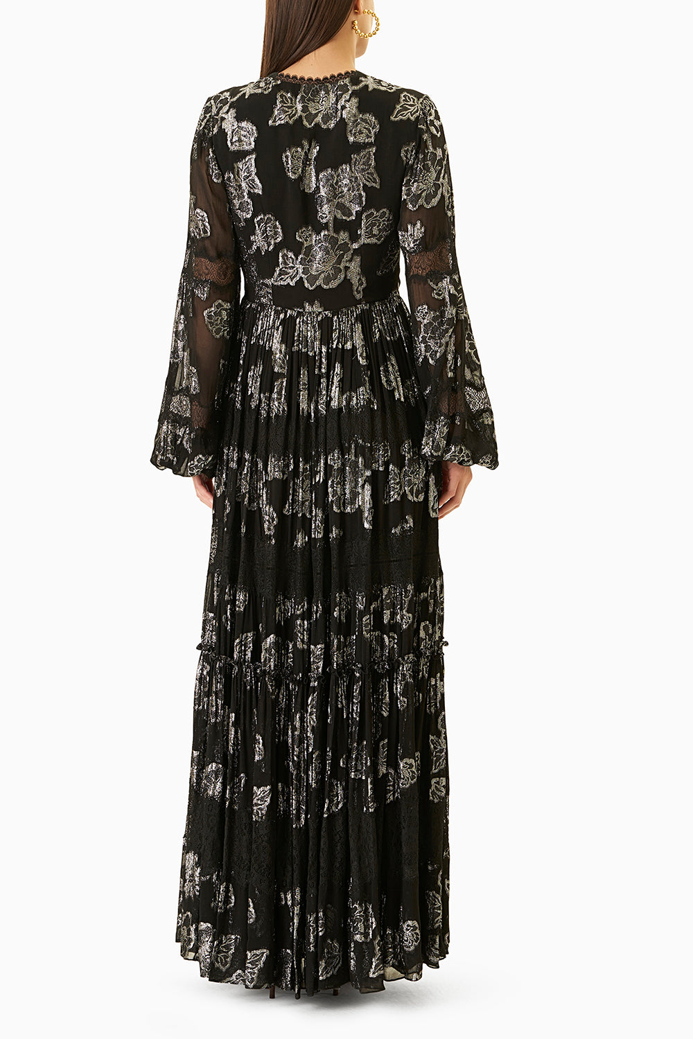 Black With Silver Roses Lurex Long Dress