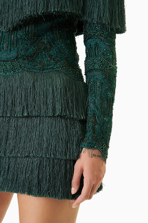 Bottle Green Fringes Short Dress
