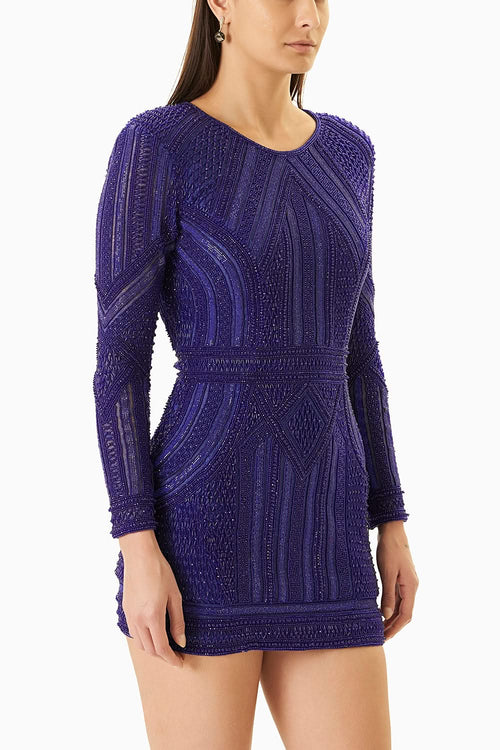 Royal Blue Embellished Cocktail Short Dress