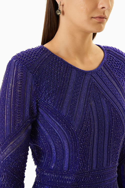 Royal Blue Embellished Cocktail Short Dress