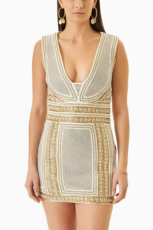 White and Golden Swarovski Short Dress