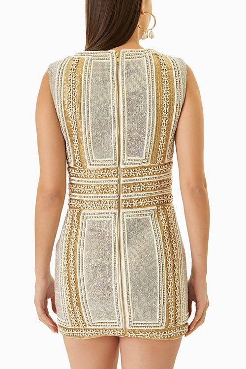 White and Golden Swarovski Short Dress