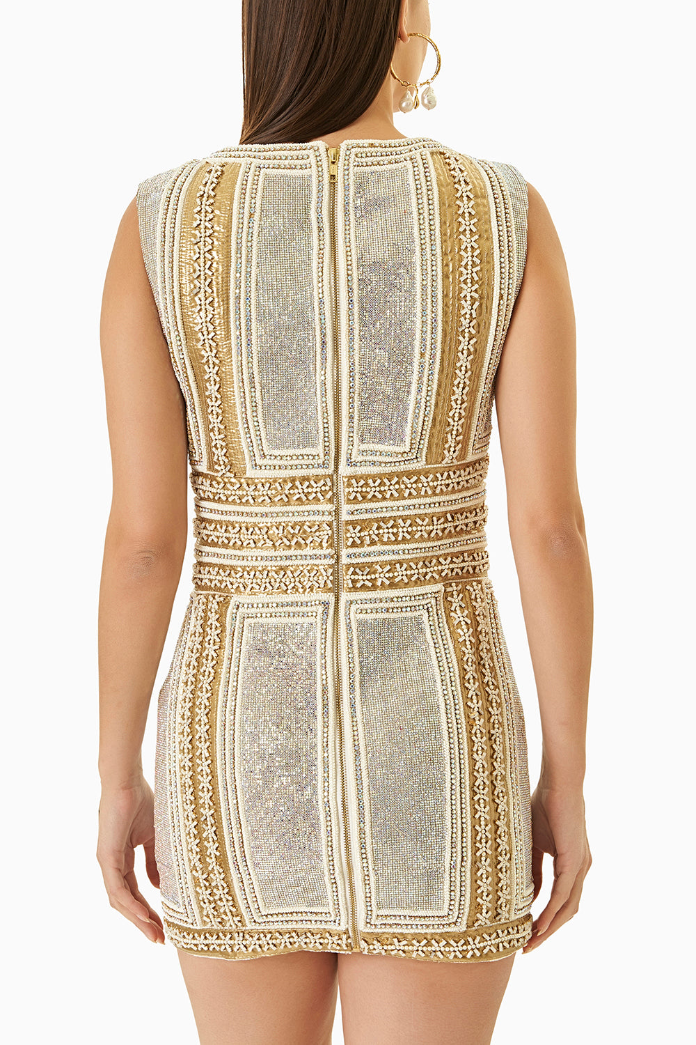 White and Golden Swarovski Short Dress