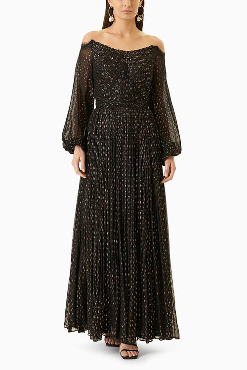 Black Off Shoulder Lurex Long Dress