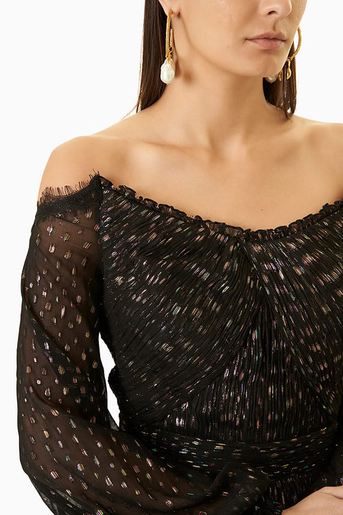 Black Off Shoulder Lurex Long Dress