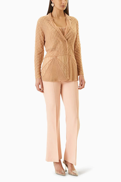 Peach Embellished Jacket with Bustier and Pants
