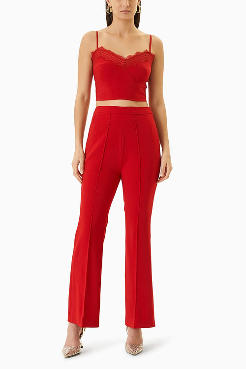 Red Embellished Jacket with Silk Camisole and Pants