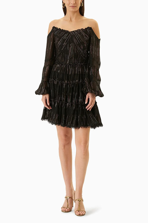 Black Off Shoulder Lurex Short Dress