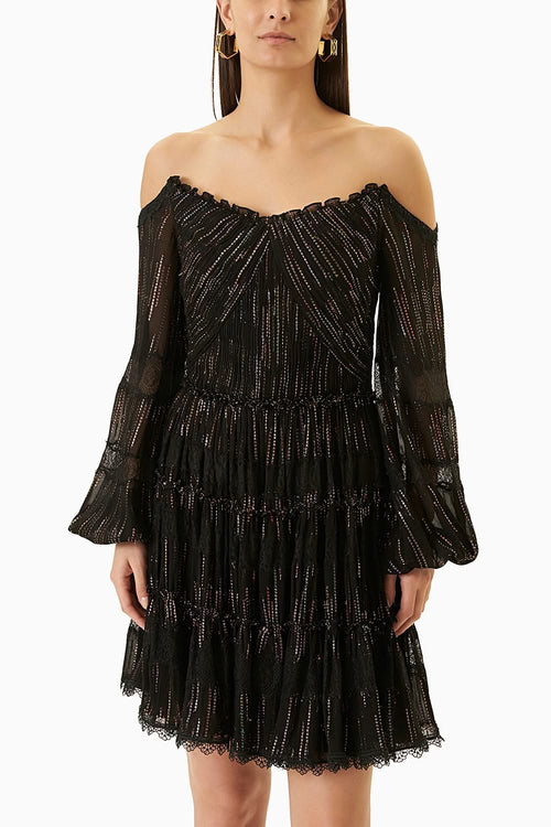 Black Off Shoulder Lurex Short Dress