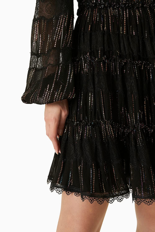 Black Off Shoulder Lurex Short Dress