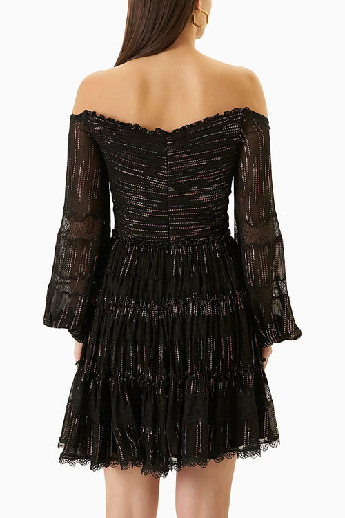Black Off Shoulder Lurex Short Dress