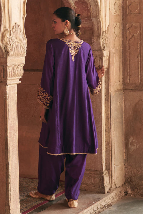 Marwa Deep Purple Short Chauga With Salwar