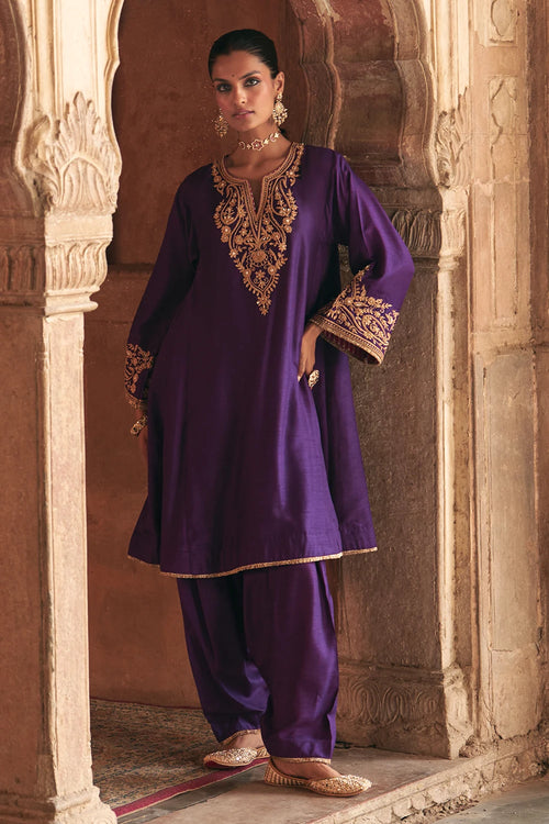 Marwa Deep Purple Short Chauga With Salwar