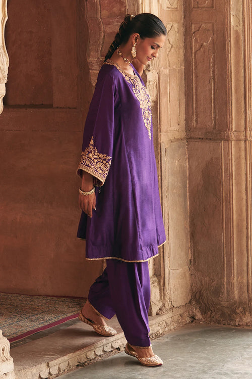 Marwa Deep Purple Short Chauga With Salwar