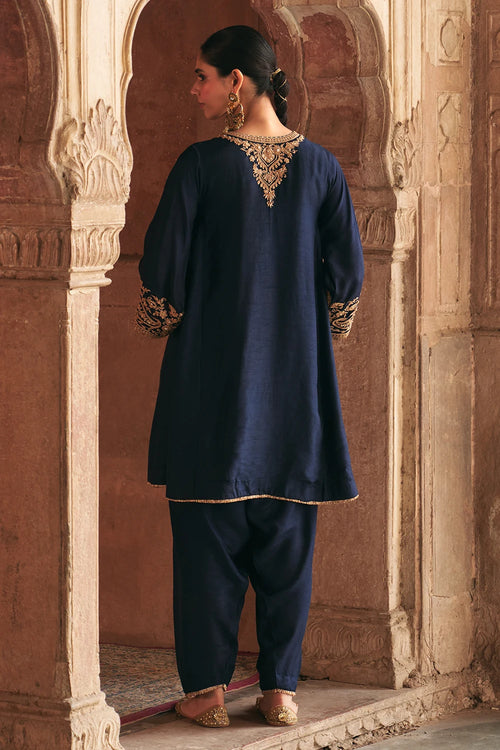 Marwa Deep Blue Short Chauga With Salwar