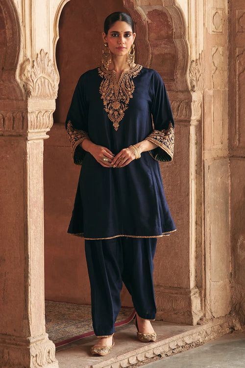 Marwa Deep Blue Short Chauga With Salwar