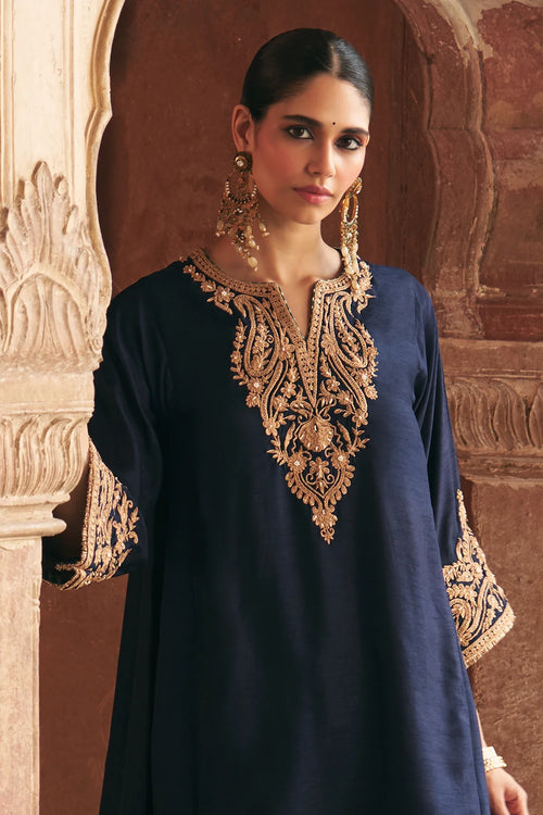 Marwa Deep Blue Short Chauga With Salwar