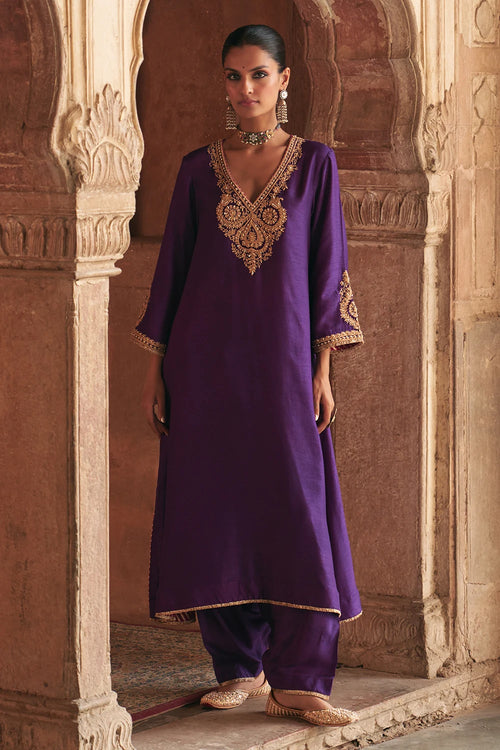 Haayat Deep Purple Long Kaftan With Salwar