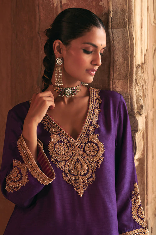 Haayat Deep Purple Long Kaftan With Salwar