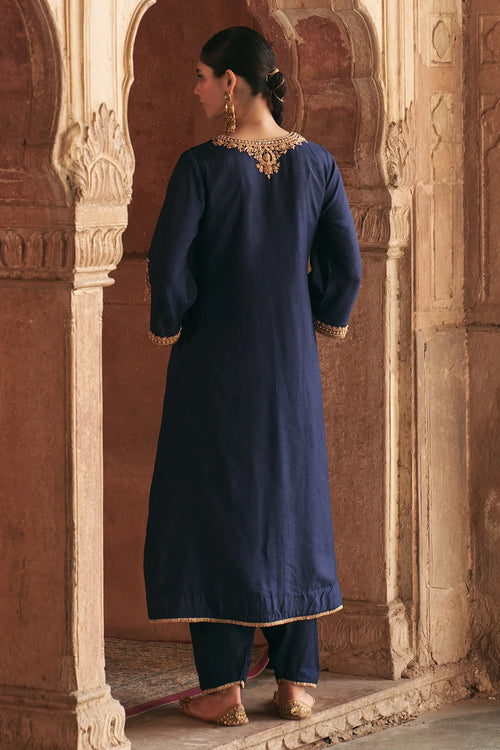 Haayat Deep Blue Long Kaftan With Salwar