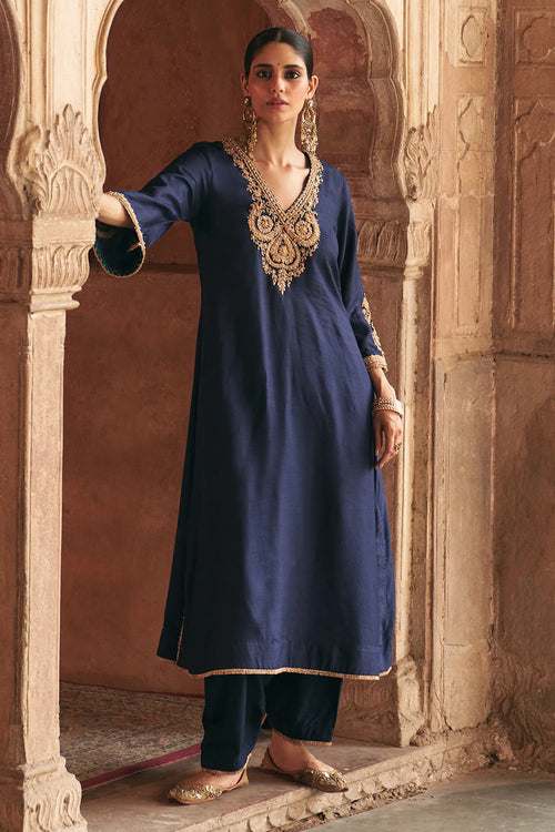 Haayat Deep Blue Long Kaftan With Salwar