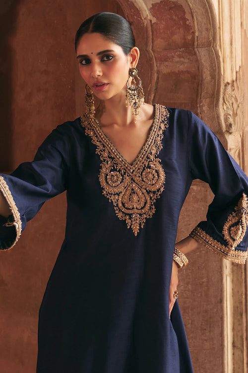Haayat Deep Blue Long Kaftan With Salwar