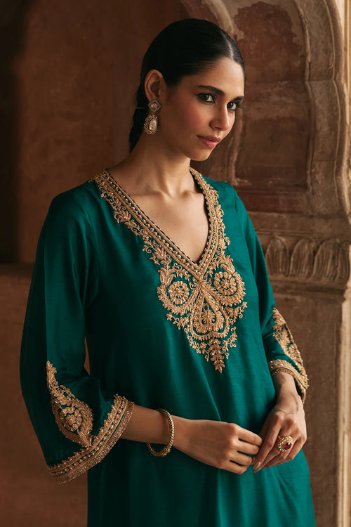 Haayat Emerald Green Long Kaftan With Salwar